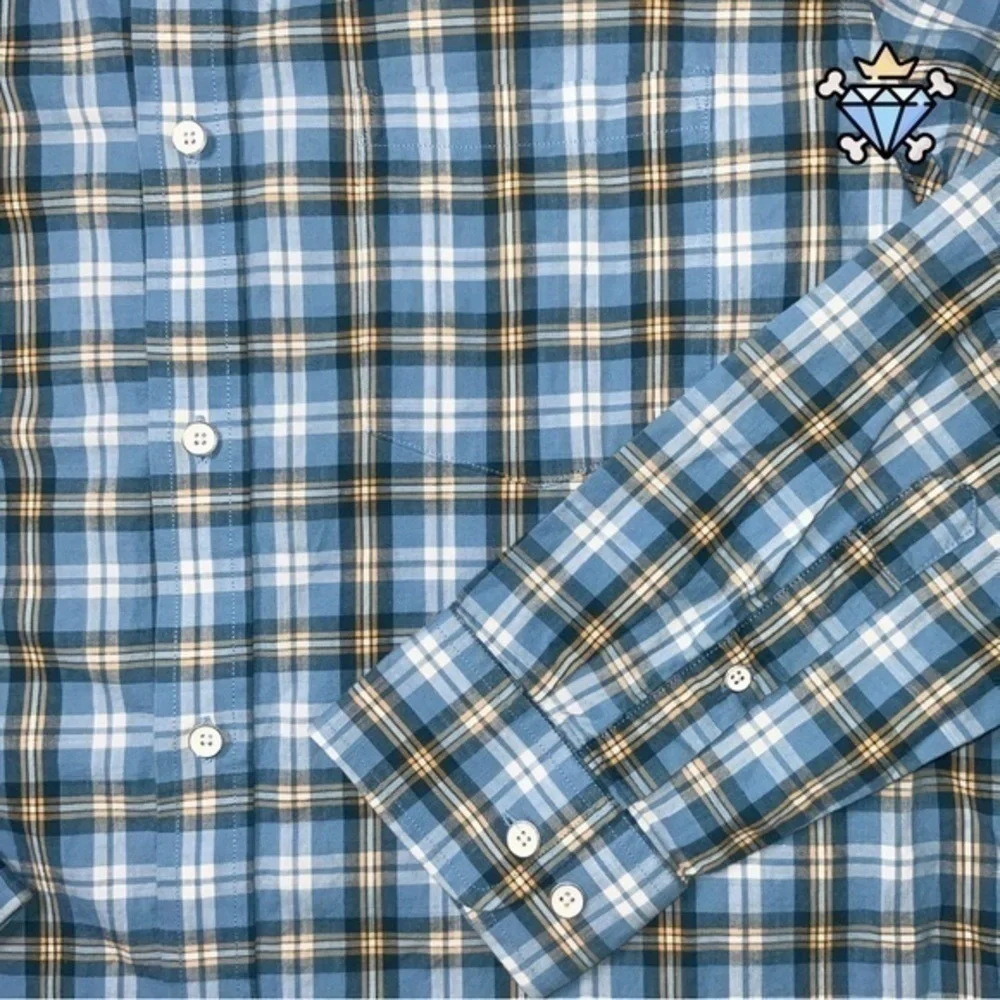 BANANA REPUBLIC MENS BLUE/YELLOW PLAID BUTTON DOWN SHIRT STANDARD FIT SIZE LARGE